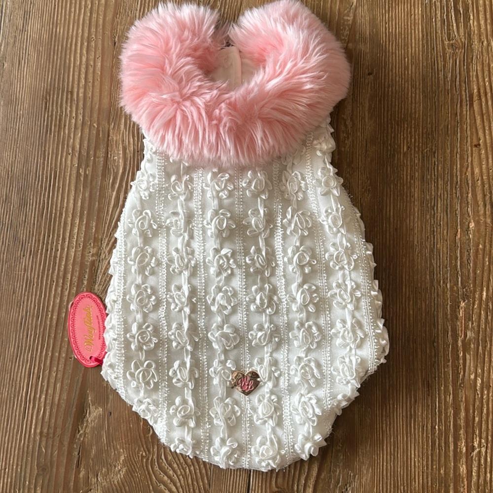 White and Pink Princess Dog Coat by Wooflink Size 5